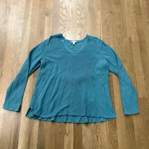 J. Jill Women’s Blue Long Sleeve Cotton V-Neck Knit Sweater Top
